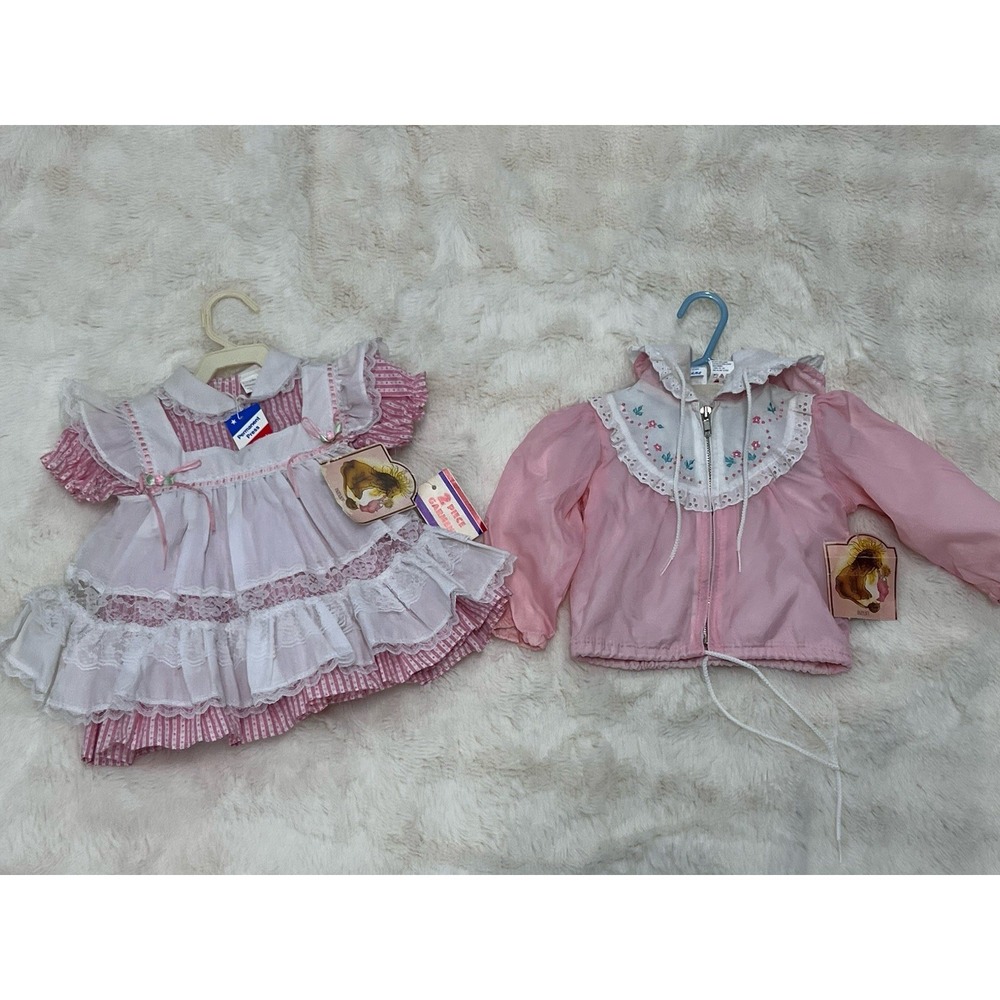Vintage Cradle Togs Pink Lace Baby Dress w/Tags And Windbreaker Jacket Lot